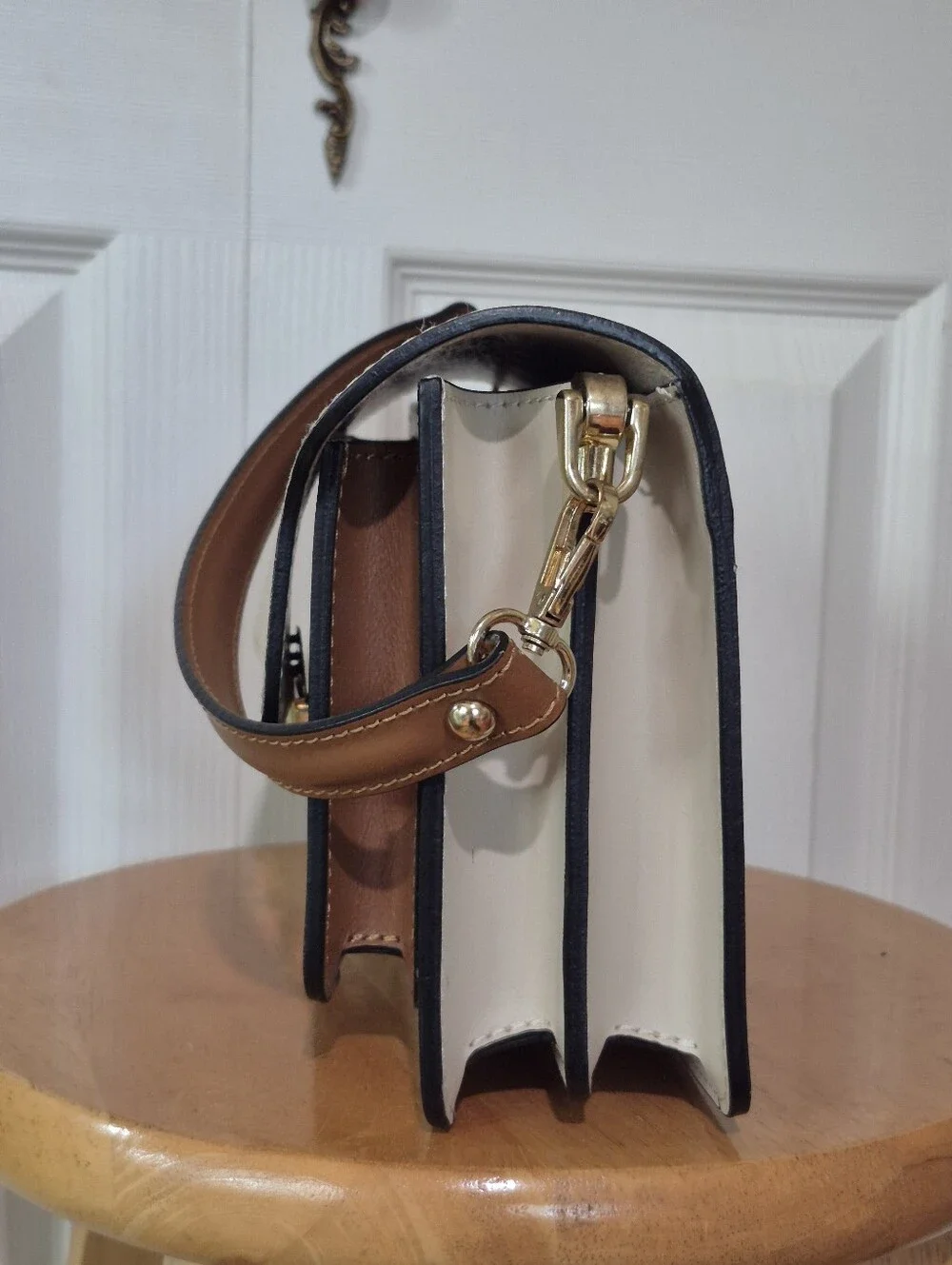 Isadora Italian Leather Satchel With Crossbody Stap Cream And Brown